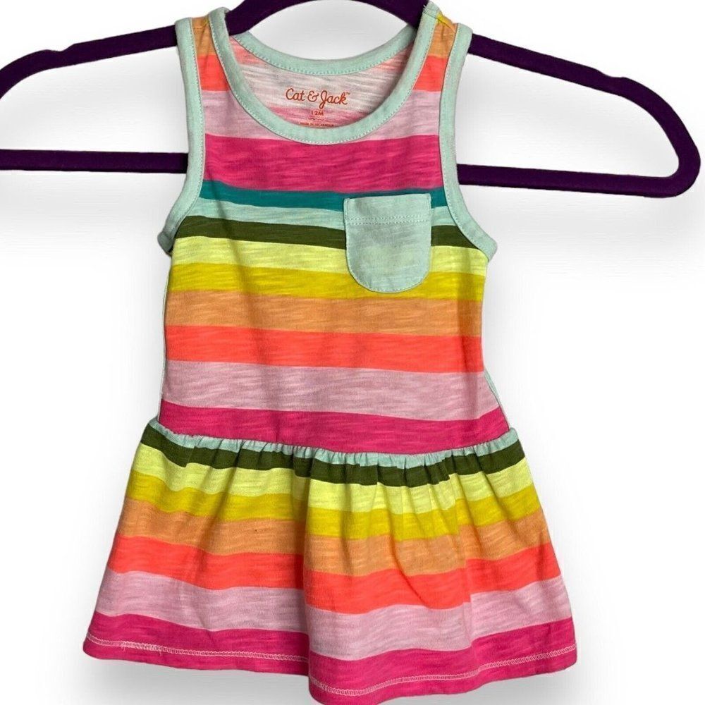Cat & Jack Fit & Flare Dress Baby Girls 12 Months Multicolored Striped Summer